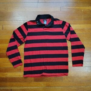 Hot Topic Long Sleeve Polo Collar Men’s Large Striped Shirt Red Black Punk Goth
